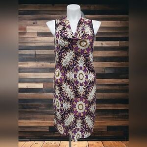 Ellen Tracy Tie Dye Sleeveless Lightweight Cowl Neck Feminine Dress Women's Sz L